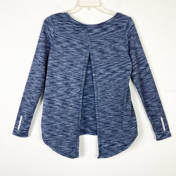 Zyia Navy Space Dye Long Sleeve Split Open Back Athletic Shirt Size M - Picture 3 of 5